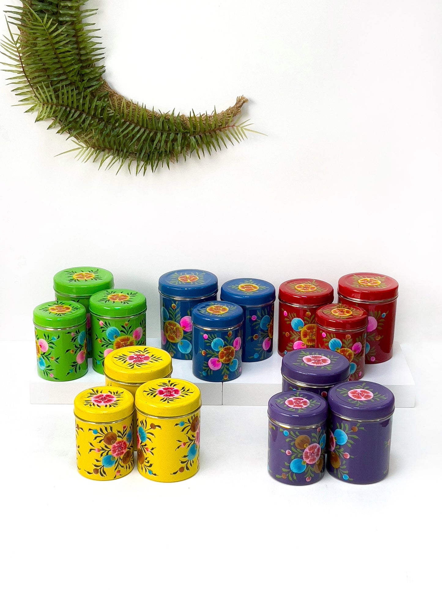 Hand-Drawn Decorative Round Container Set in Multiple Colors