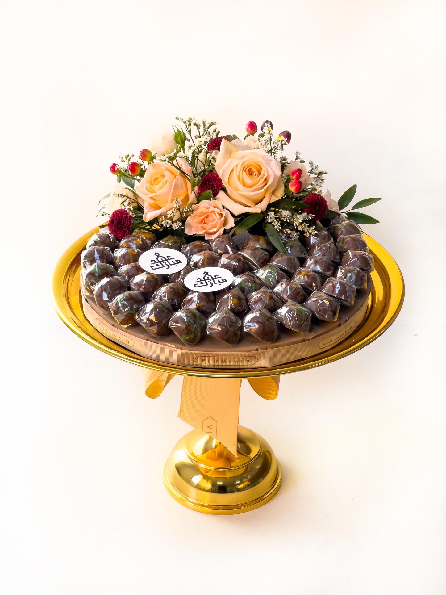 Eid Al-Adha Golden Stand – Fresh Flowers & Premium Chocolates by Plumeria