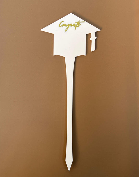 Graduation Cap Topper – “Congrats” Design by Plumeria - white color