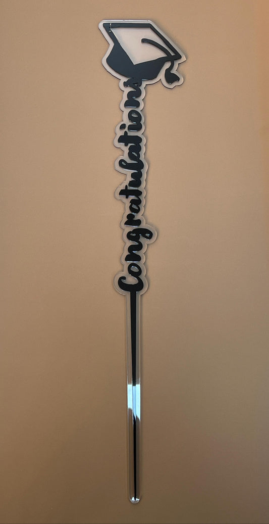 “Congratulations” Vertical white Graduation Topper with Cap – by Plumeria