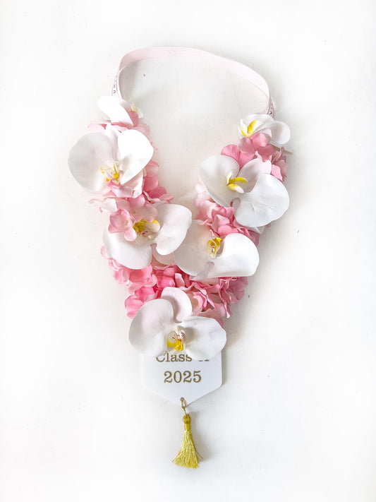 Graduation Lei 2025 – Pink & White Artificial Flowers by Plumeria