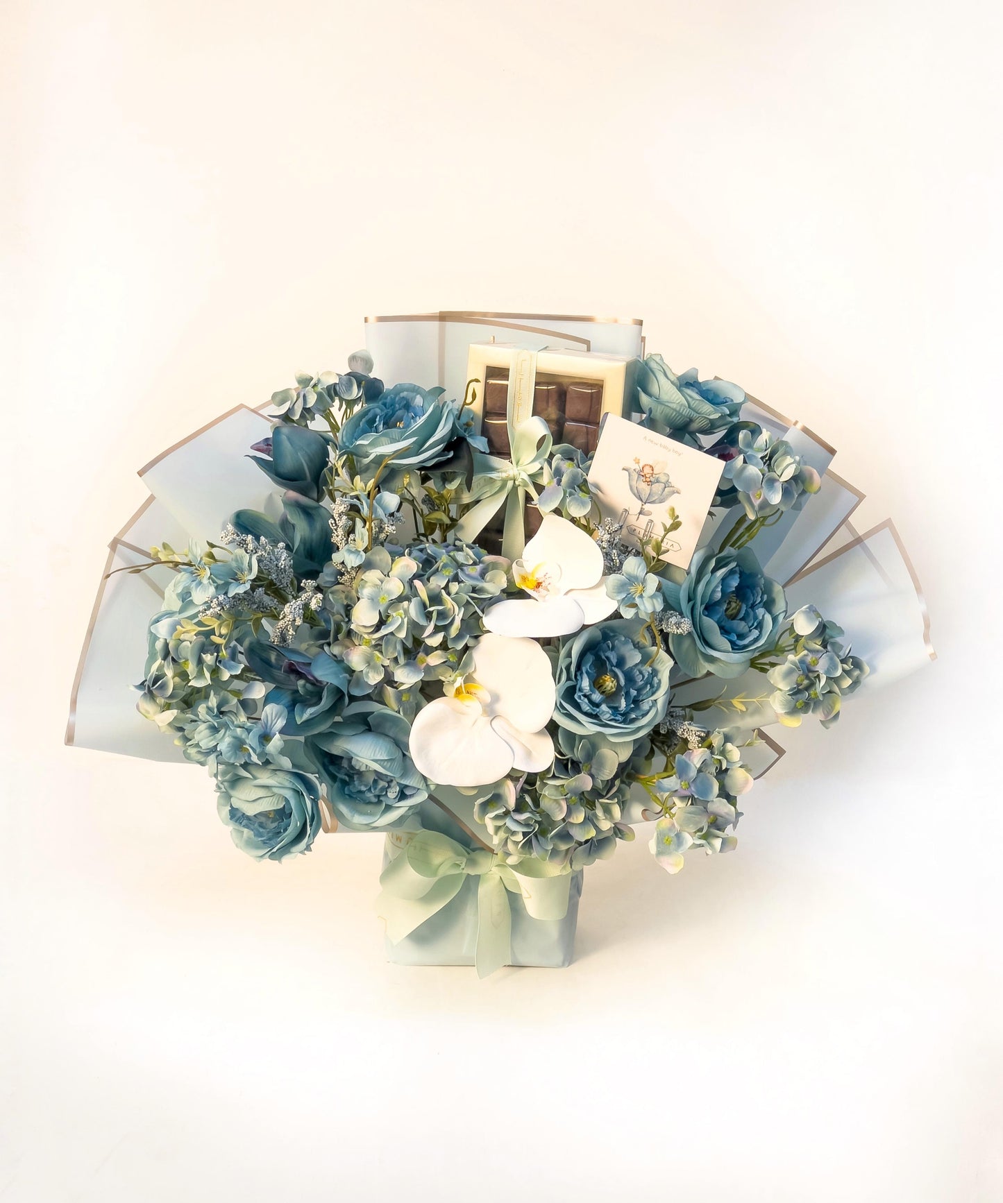 Luxury Blue Artificial Flower Bouquet with Chocolate