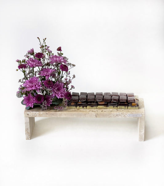 Travertine Stand with Fresh Flowers & Premium Chocolates