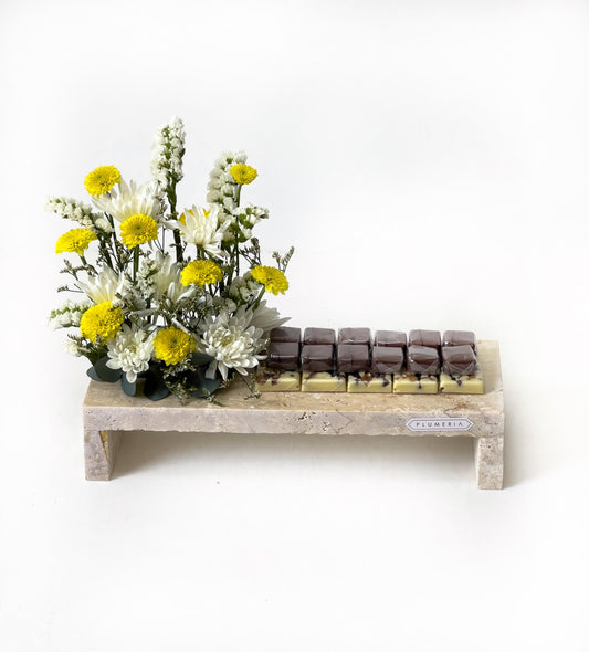 Travertine Stand with Fresh Flowers & 280g Assorted Chocolates